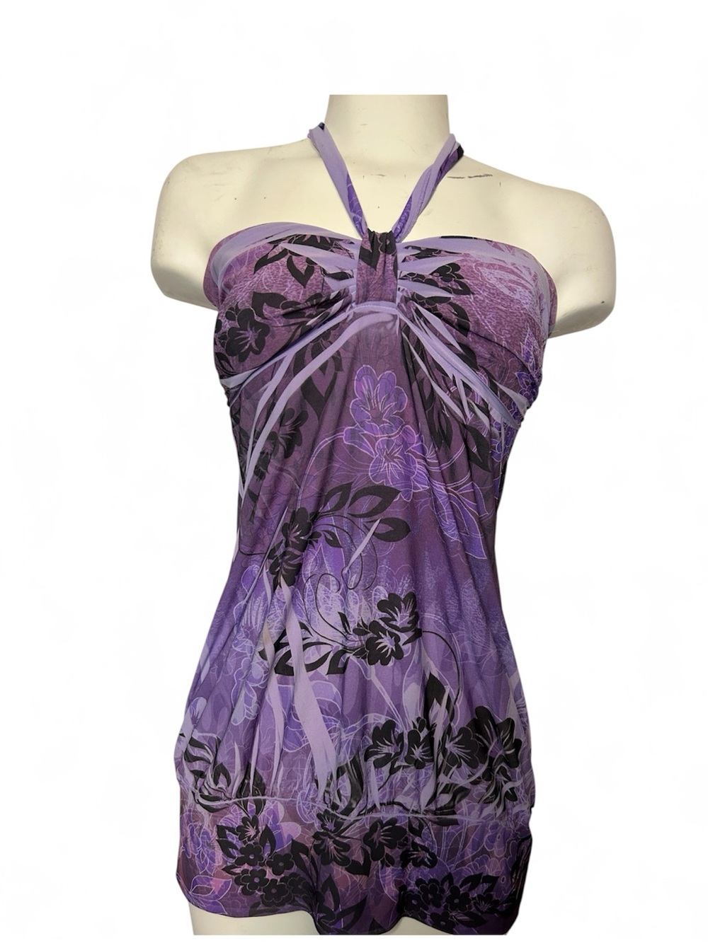 Wet Seal Purple and Black Floral Halter Top